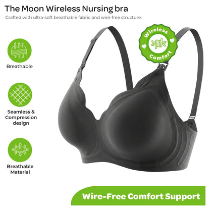 Moon Seamless Wireless Nursing Bra Maternity Breastfeeding Bra Size XL (Black)
