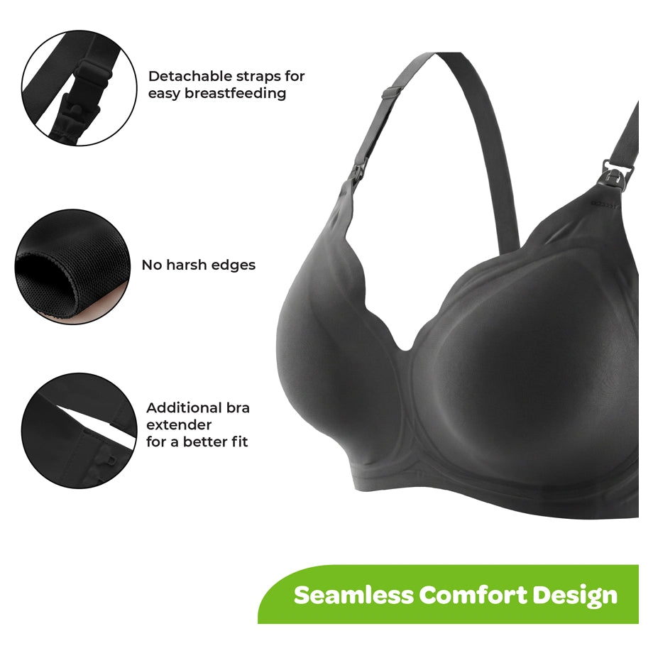 Moon Seamless Wireless Nursing Bra Maternity Breastfeeding Bra Size XL (Black)
