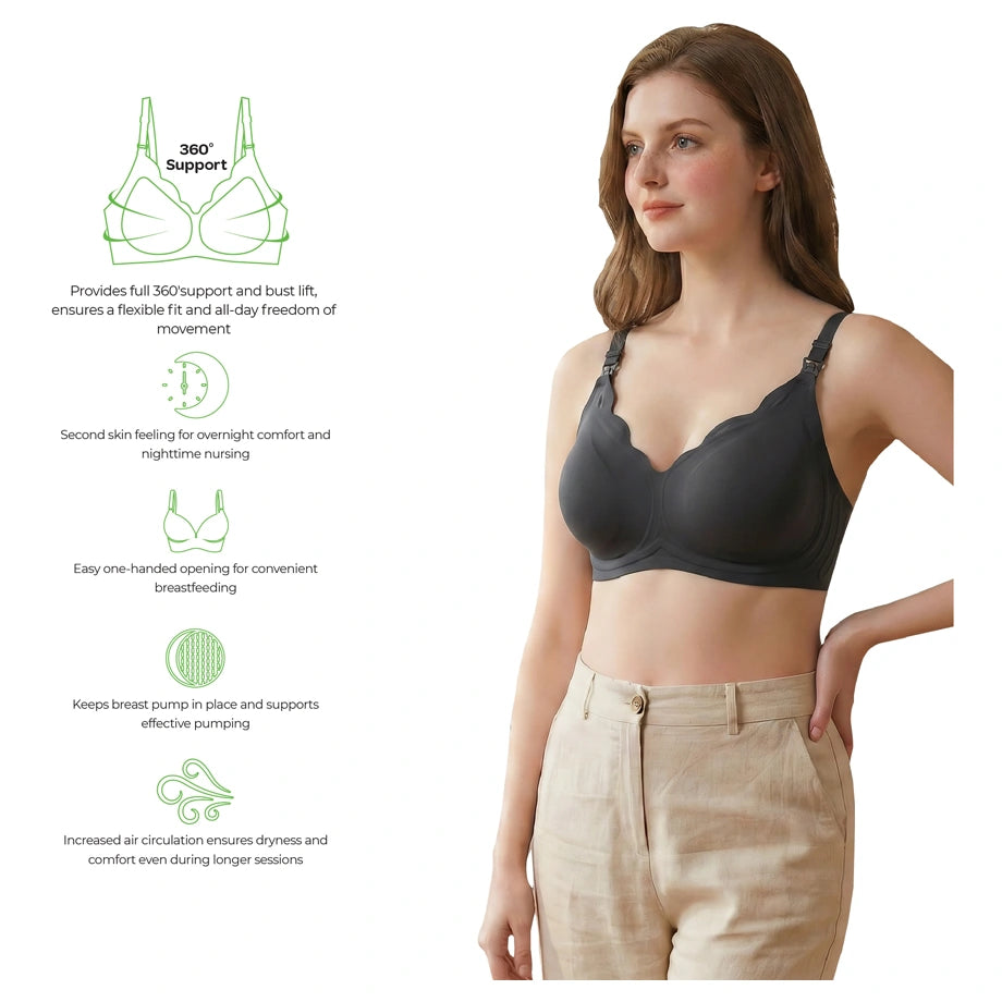 Moon Seamless Wireless Nursing Bra Maternity Breastfeeding Bra Size XL (Black)