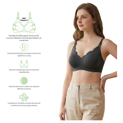 Moon Seamless Wireless Nursing Bra Maternity Breastfeeding Bra Size XL (Black)