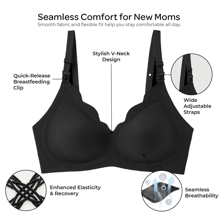Moon Seamless Wireless Nursing Bra Maternity Breastfeeding Bra Size XL (Black)