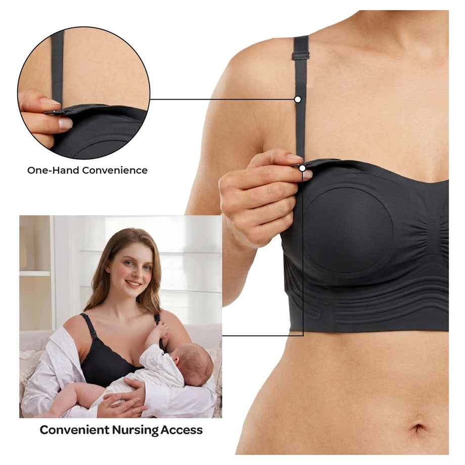 Moon Seamless Wireless Nursing Bra Maternity Breastfeeding Bra Size XL (Black)