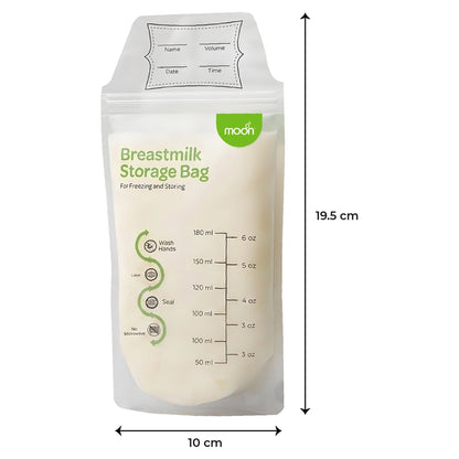 Moon Breastmilk Storage Bags BPA Free Leak Proof 180ml (Pack of 50)