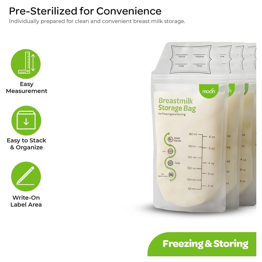 Moon Breastmilk Storage Bags BPA Free Leak Proof 180ml (Pack of 50)