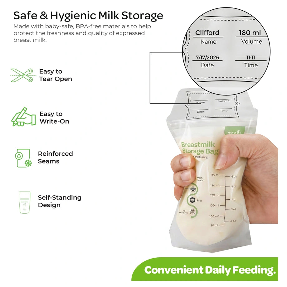 Moon Breastmilk Storage Bags BPA Free Leak Proof 180ml (Pack of 50)