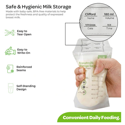 Moon Breastmilk Storage Bags BPA Free Leak Proof 180ml (Pack of 50)