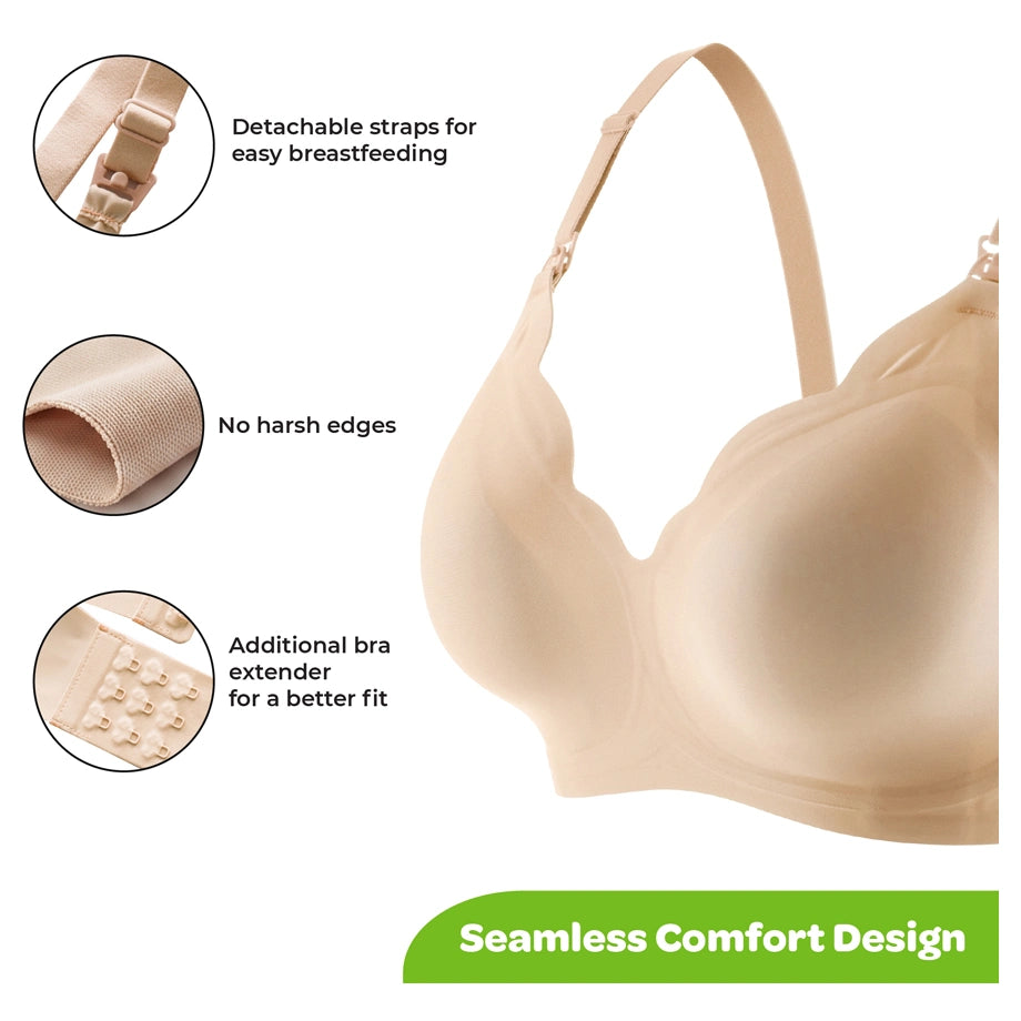 Moon Seamless Wireless Nursing Bra Maternity Breastfeeding Bra Size XL (Beige)