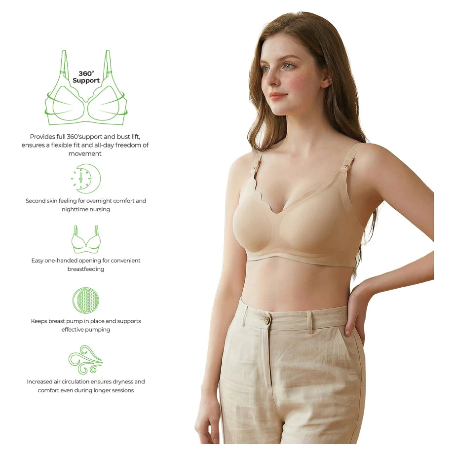Moon Seamless Wireless Nursing Bra Maternity Breastfeeding Bra Size XL (Beige)