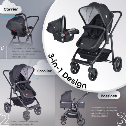 Moon Tres 3 In 1 Travel System (Black)