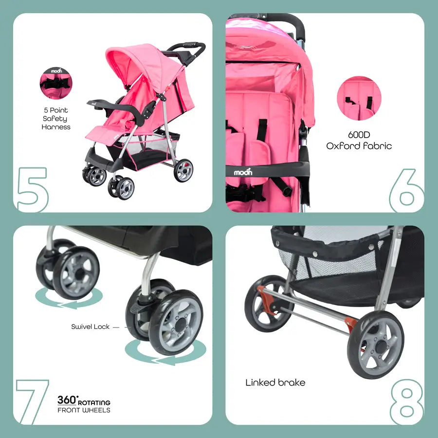 Moon Trek One Fold Stroller (Pink)