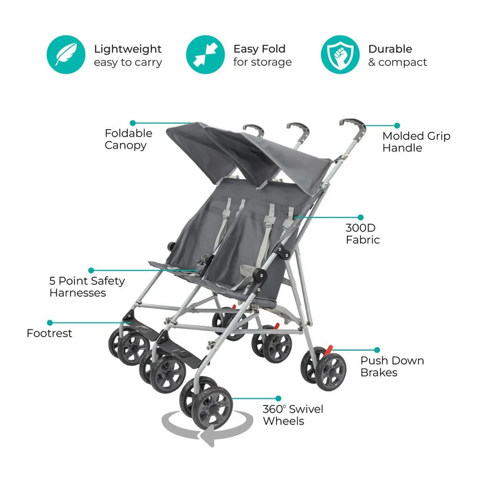 Moon Jet Plus Twin Buggy Lightweight Travel Strollers (Dark Grey)