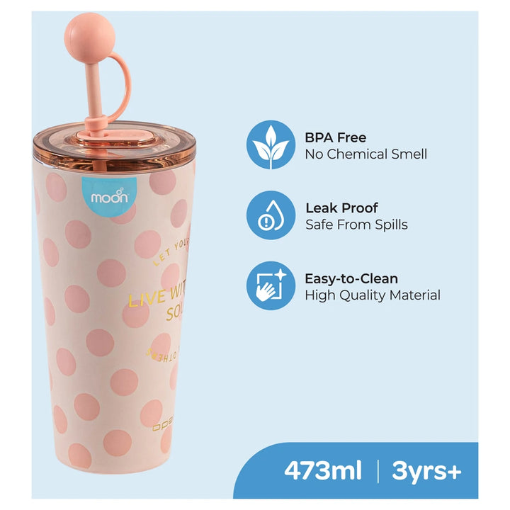 Moon Double Smoothie Cup with Straw 473ml/16oz (Pink)