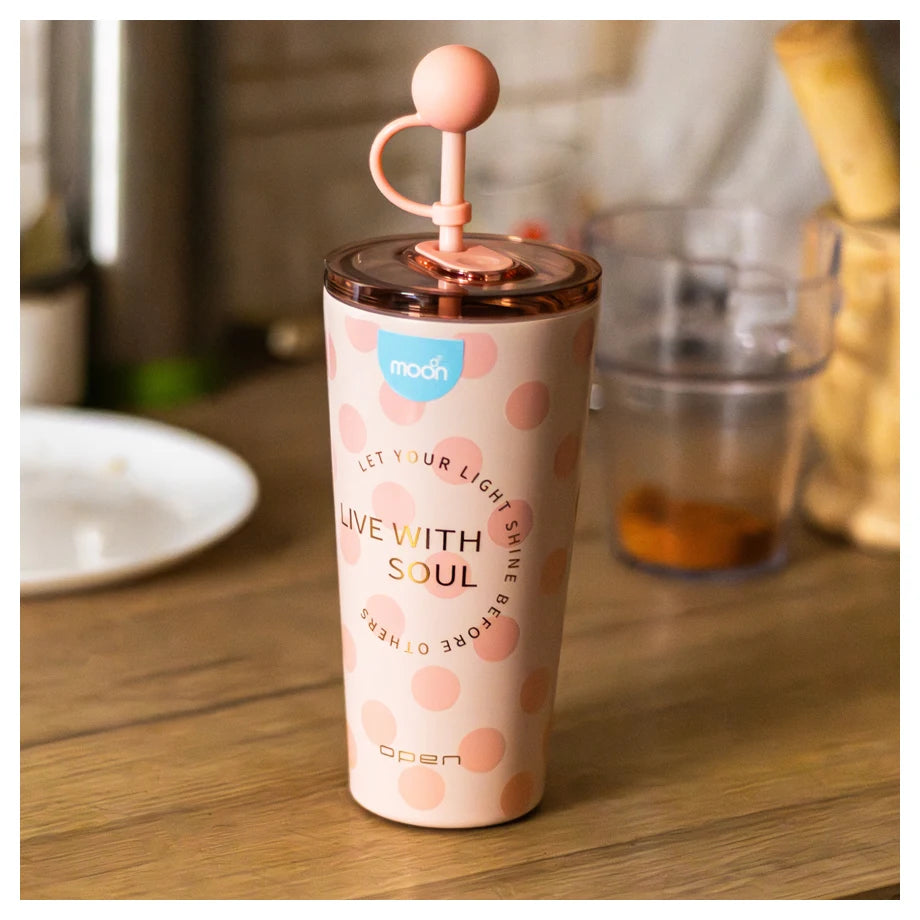 Moon Double Smoothie Cup with Straw 473ml/16oz (Pink)