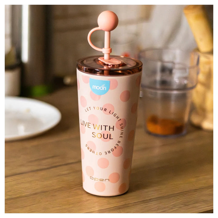 Moon Double Smoothie Cup with Straw 473ml/16oz (Pink)