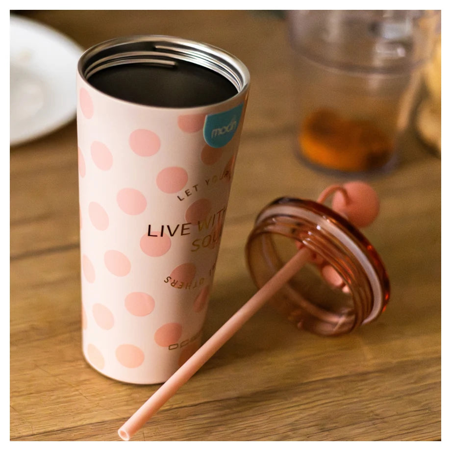 Moon Double Smoothie Cup with Straw 473ml/16oz (Pink)