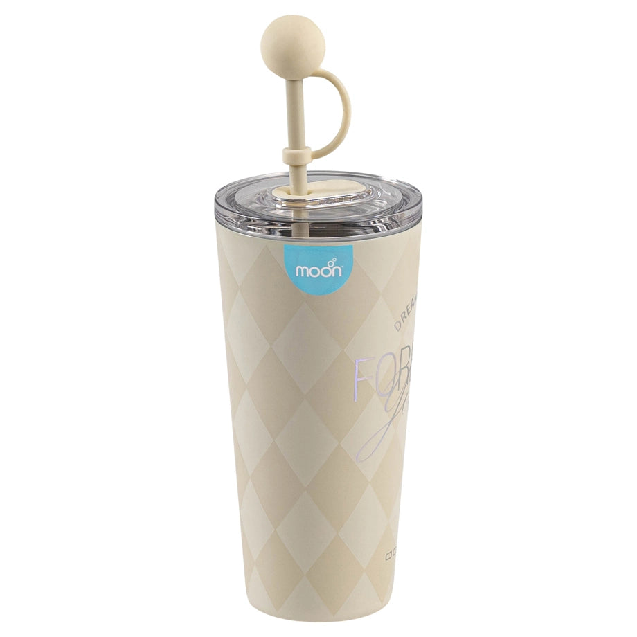 Moon Double Wall Smoothie Cup with Straw (White)