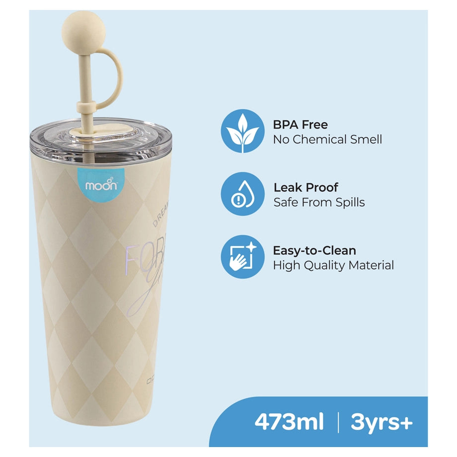 Moon Double Wall Smoothie Cup with Straw (White)
