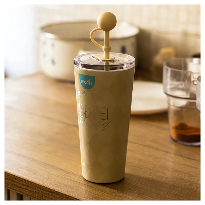 Moon Double Wall Smoothie Cup with Straw (White)