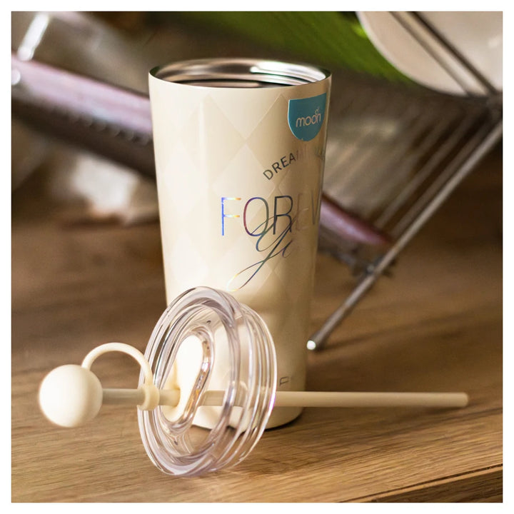 Moon Double Wall Smoothie Cup with Straw (White)