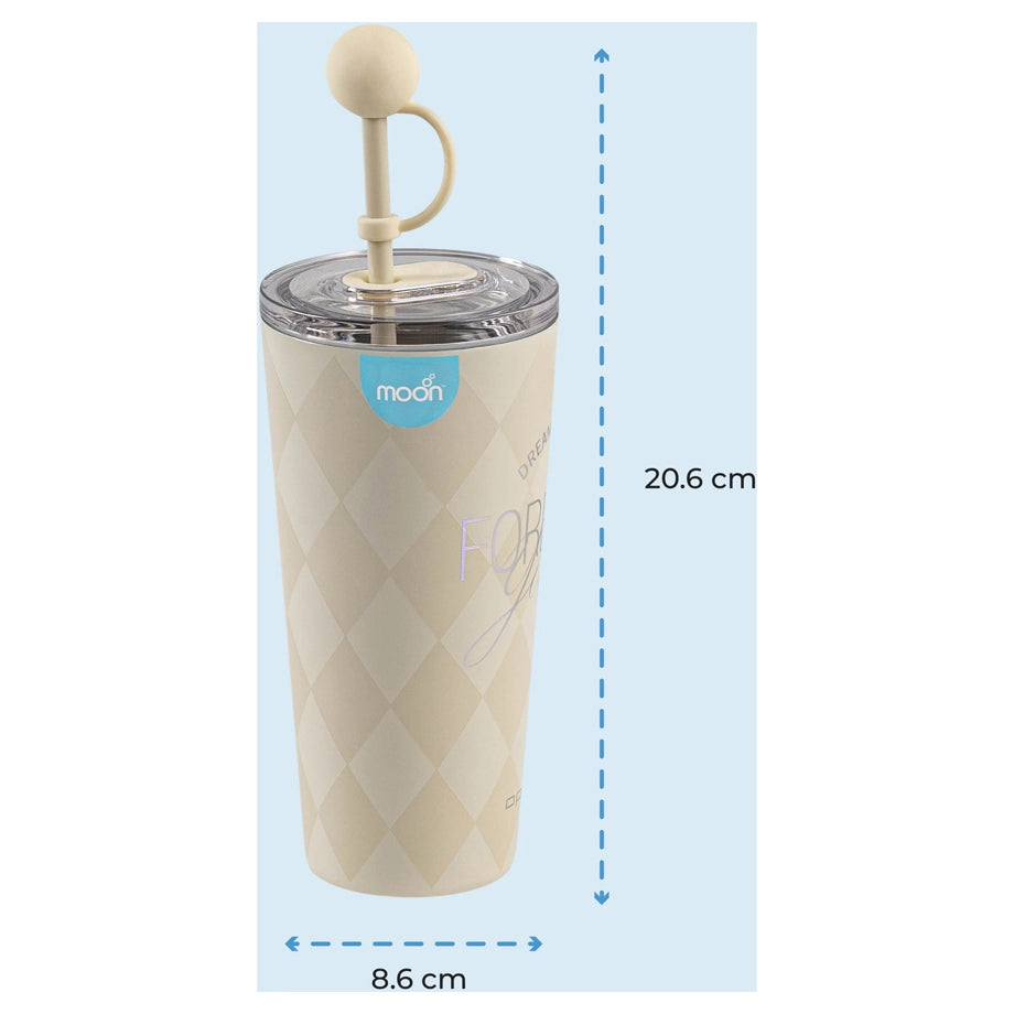 Moon Double Wall Smoothie Cup with Straw (White)