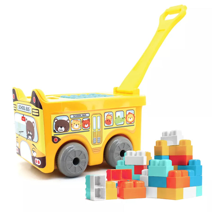 Moon Little Wagon Blocks Toys for Kids Pack of 30 - School Bus