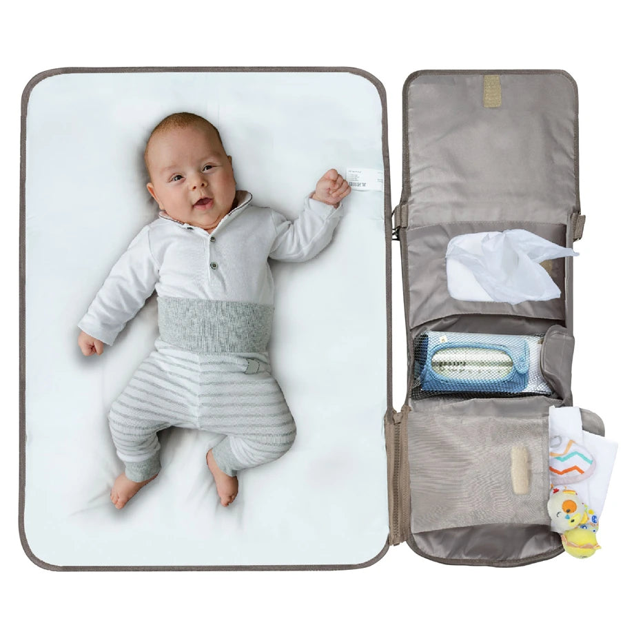 Moon Portable Diaper Changing Station Waterproof Foldable Baby Travel Changing Bag Kit (Beige)
