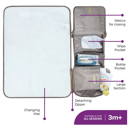 Moon Portable Diaper Changing Station Waterproof Foldable Baby Travel Changing Bag Kit (Beige)