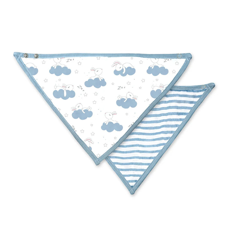 Moon Organic Muslin Bibs Pack of 2 Bunny & Blue Stripes