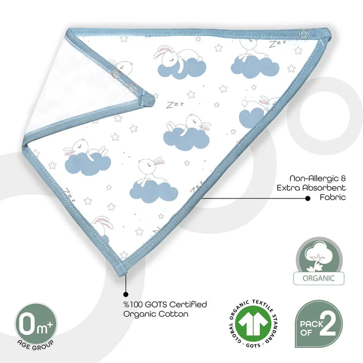 Moon Organic Muslin Bibs Pack of 2 Bunny & Blue Stripes