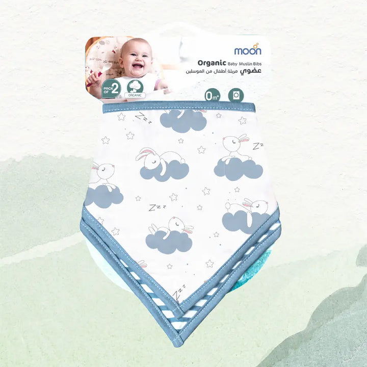Moon Organic Muslin Bibs Pack of 2 Bunny & Blue Stripes