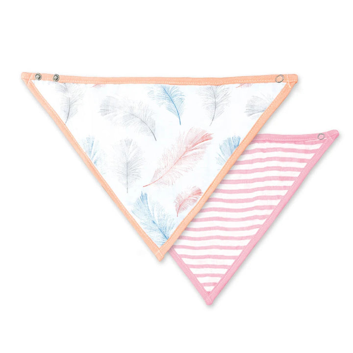 Moon Organic Muslin Bibs Pack of 2 Feather & Pink stripes