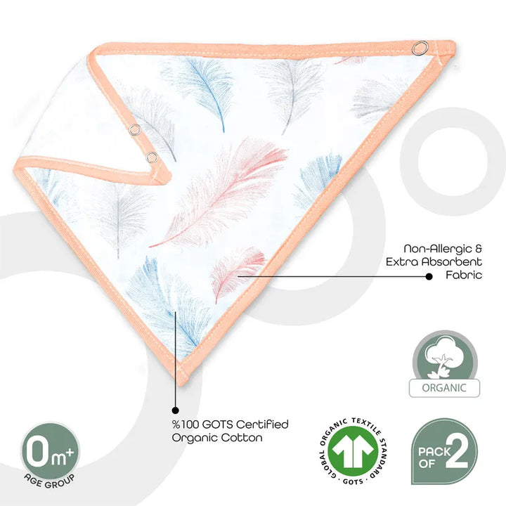 Moon Organic Muslin Bibs Pack of 2 Feather & Pink stripes