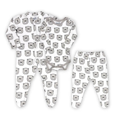 Moon Organic Baby Gift Set Romper Body Suit Bear Print 3pc (0-3m)