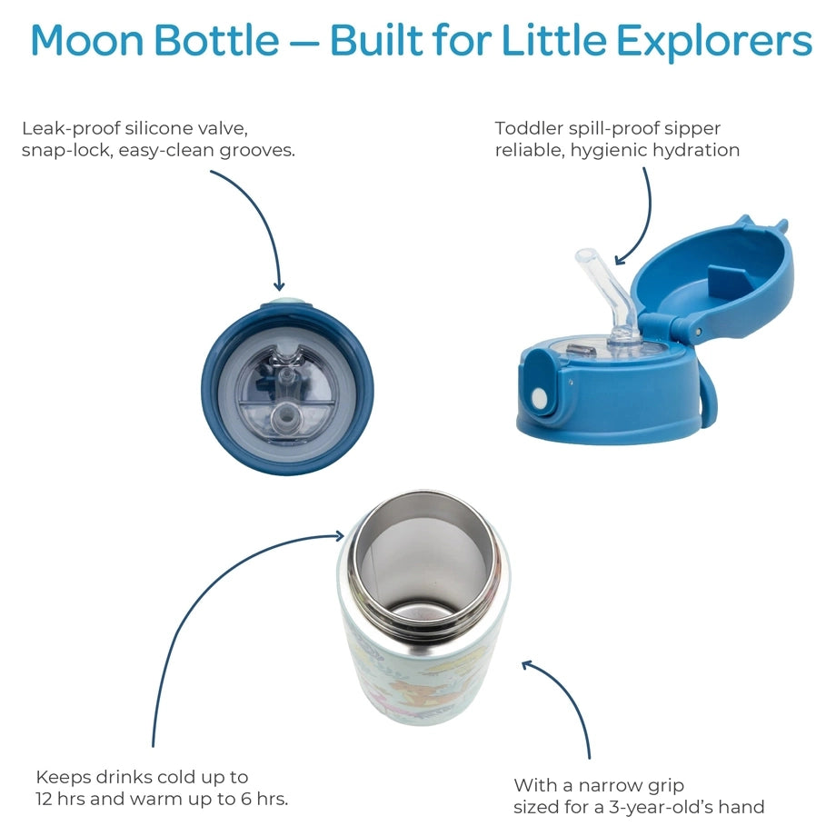 Moon Kids Insulated Water Bottle 350ml (Animal)
