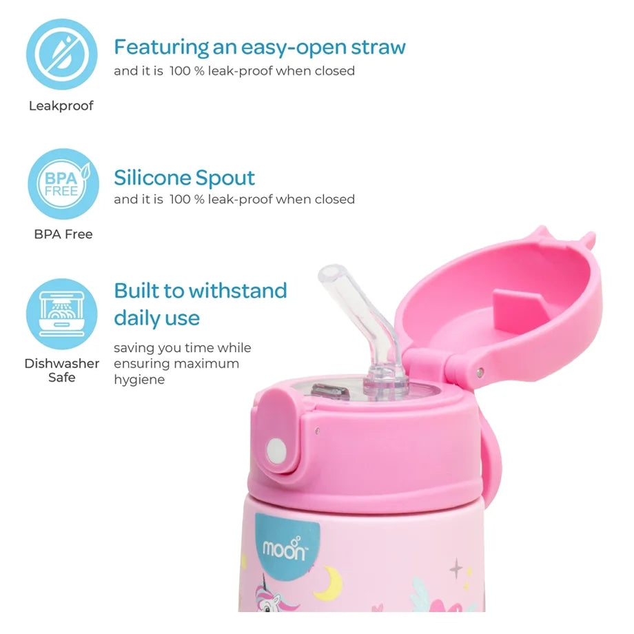 Moon Kids Insulated Sipper Water Bottle 350ml (Unicorn)