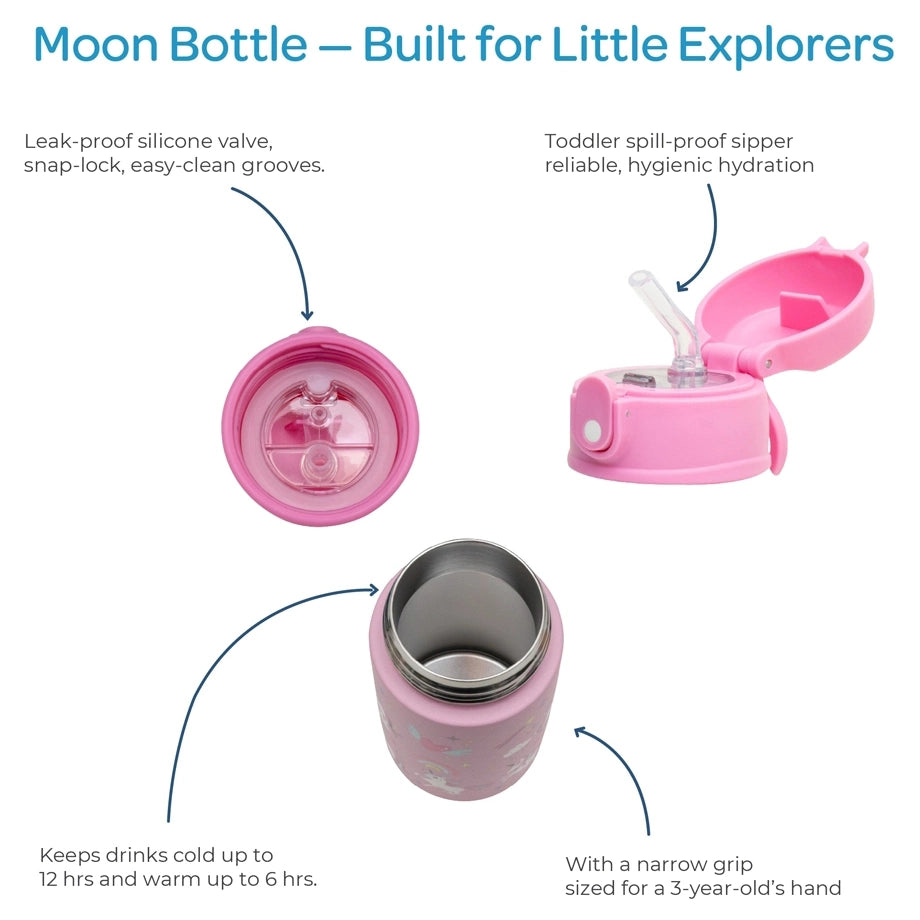 Moon Kids Insulated Sipper Water Bottle 350ml (Unicorn)
