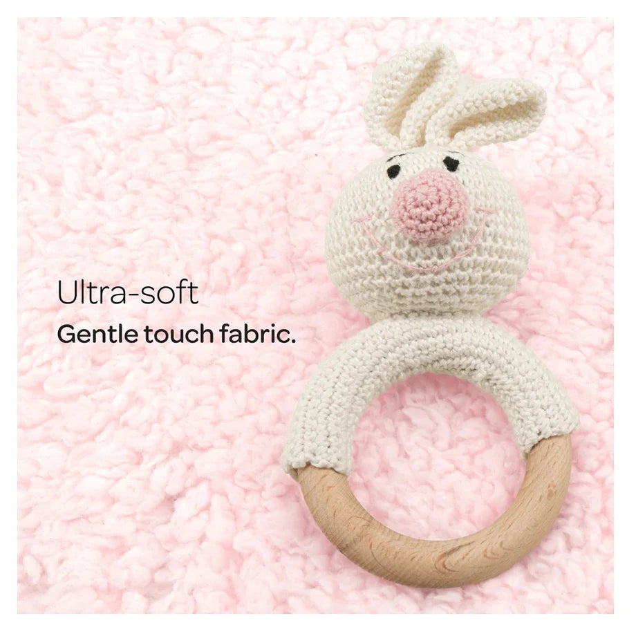 Moon Crochet Ring Rattle Toy (Bunny)