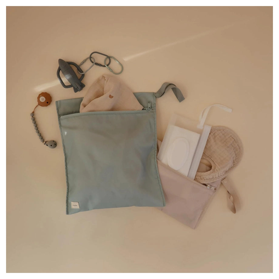 Mushie Water Resistant Wet Bag 2-Pack (Roman Green)