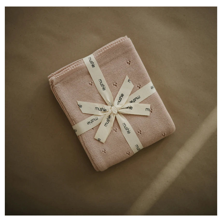 Mushie Knitted Baby Blanket (Pointelle Blush)