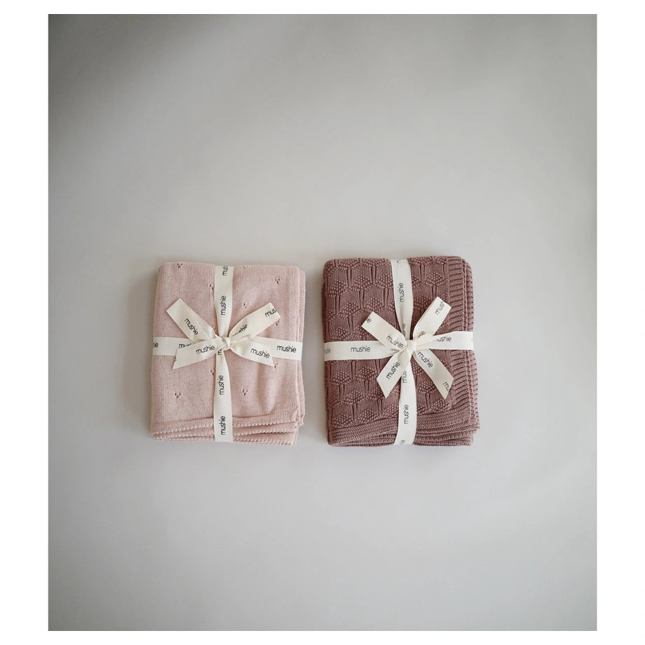 Mushie Knitted Baby Blanket (Pointelle Blush)