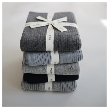 Mushie Knitted Baby Blanket (Ribbed Smoke)
