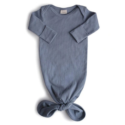 Mushie Ribbed Knotted Baby Gown (Tradewinds)
