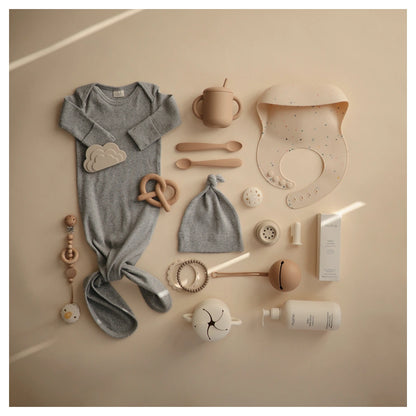 Mushie Ribbed Knotted Baby Gown (Gray Melange)