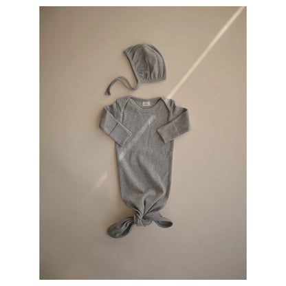 Mushie Ribbed Knotted Baby Gown (Gray Melange)