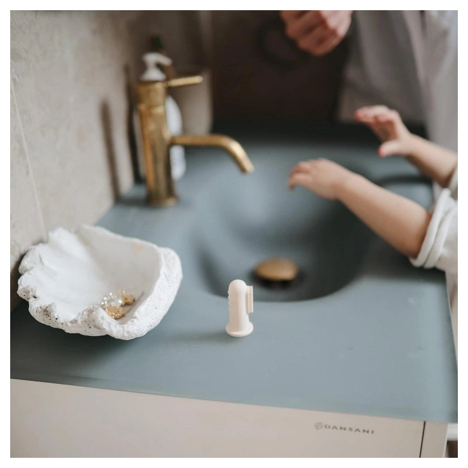 Mushie Finger Toothbrush (Powder Blue/Pale Daffodil)