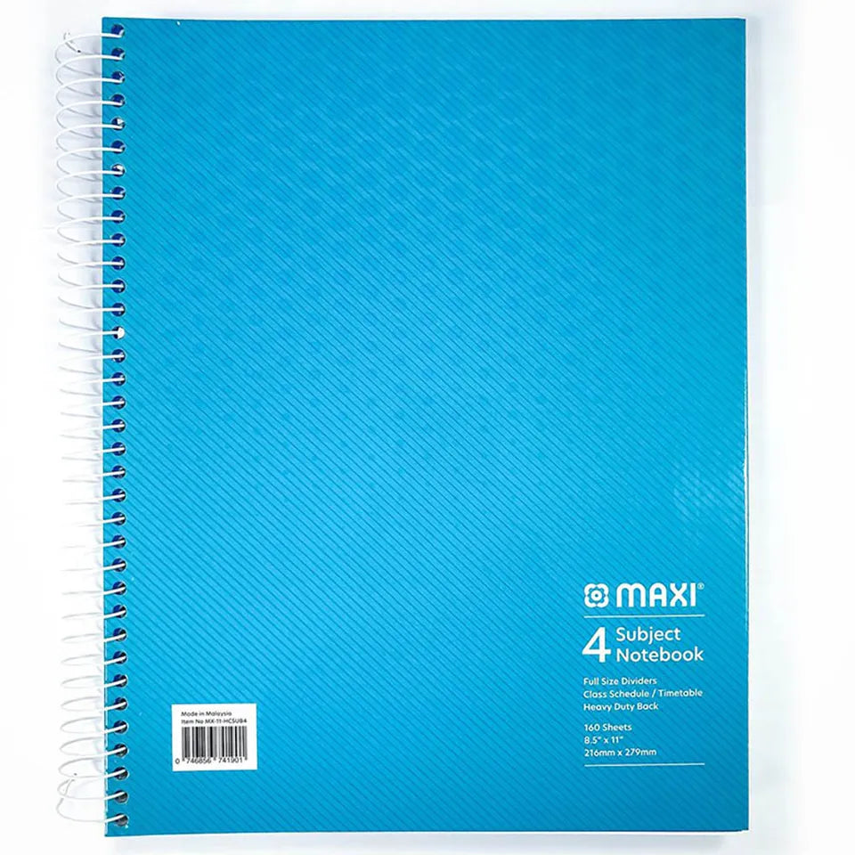 Maxi - Spiral Hardcover 4 Subject Notebook - 11x8.5 inch - 160 Sheets