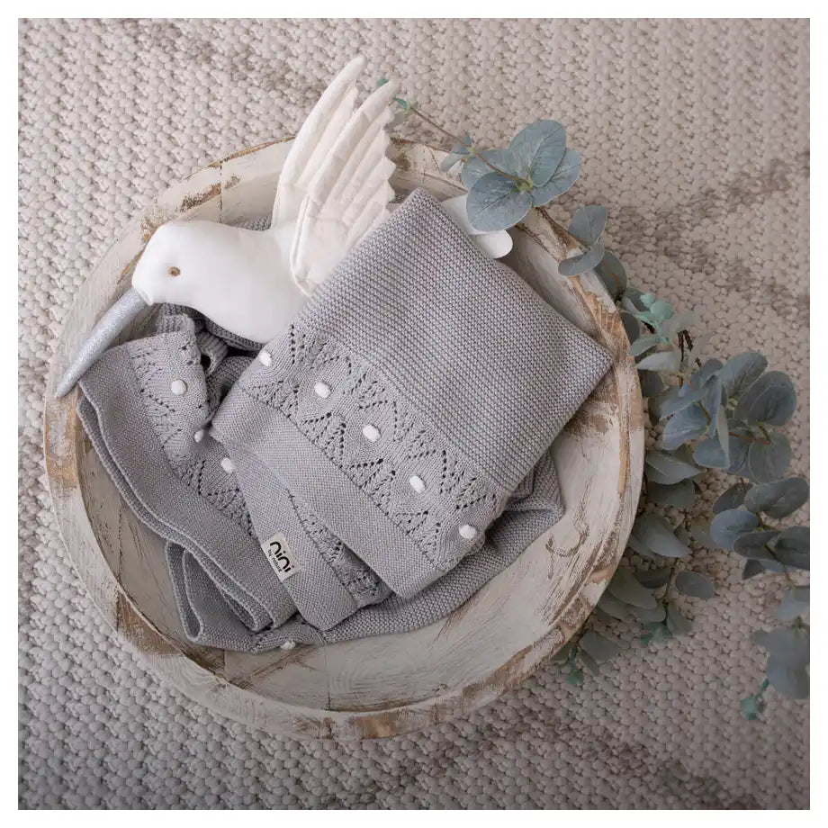 Nini Organic Cotton Knitted Blanket (Mist Grey) Nini Organic Cotton Knitted Blanket (Mist Grey)