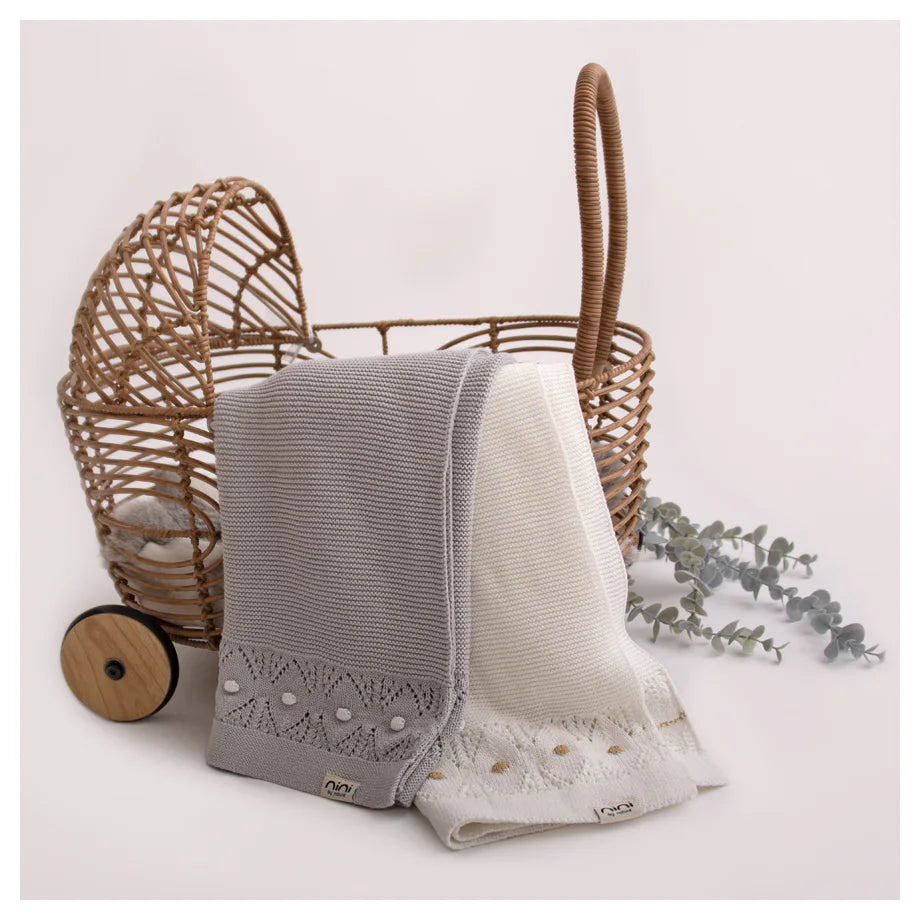 Nini Organic Cotton Knitted Blanket (Mist Grey) Nini Organic Cotton Knitted Blanket (Mist Grey)