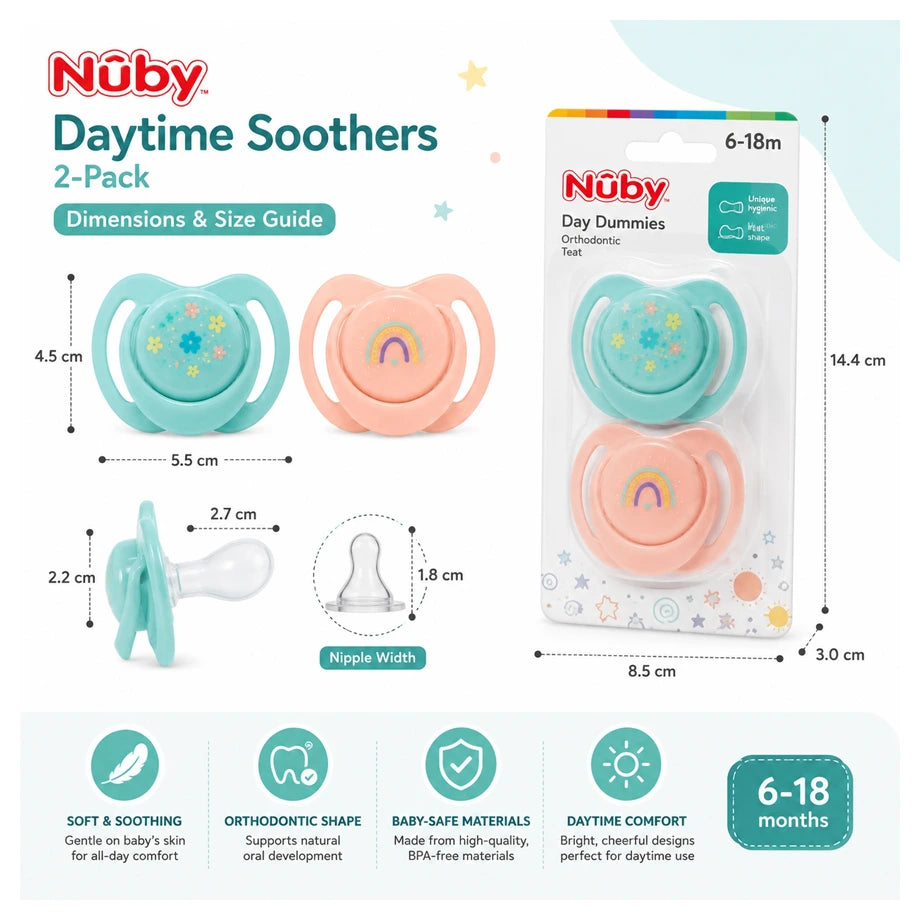 Nuby Day Soothers, 6-18 Months(2 Pack)