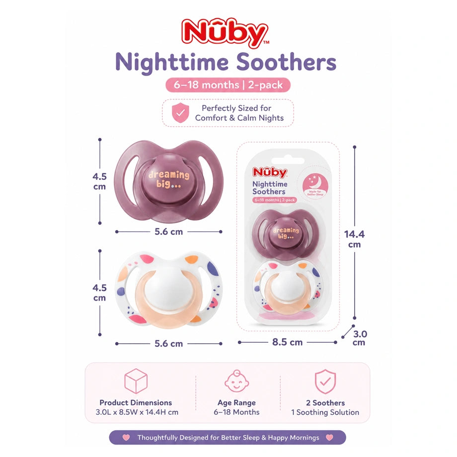 Nuby Night Soothers (Pink), 6-18 Months(2 Pack)